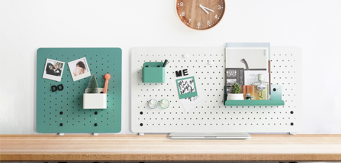 White and Green Clamp on Desk Pegboard