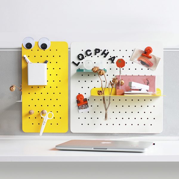 white and yellow office metal pegboard